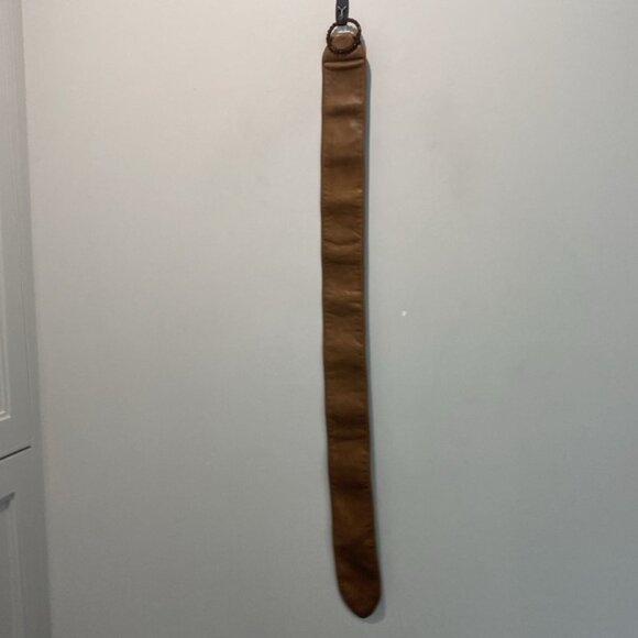 Brown Faux Leather Belt with Beaded Buckle Waist Cinch Size M/L